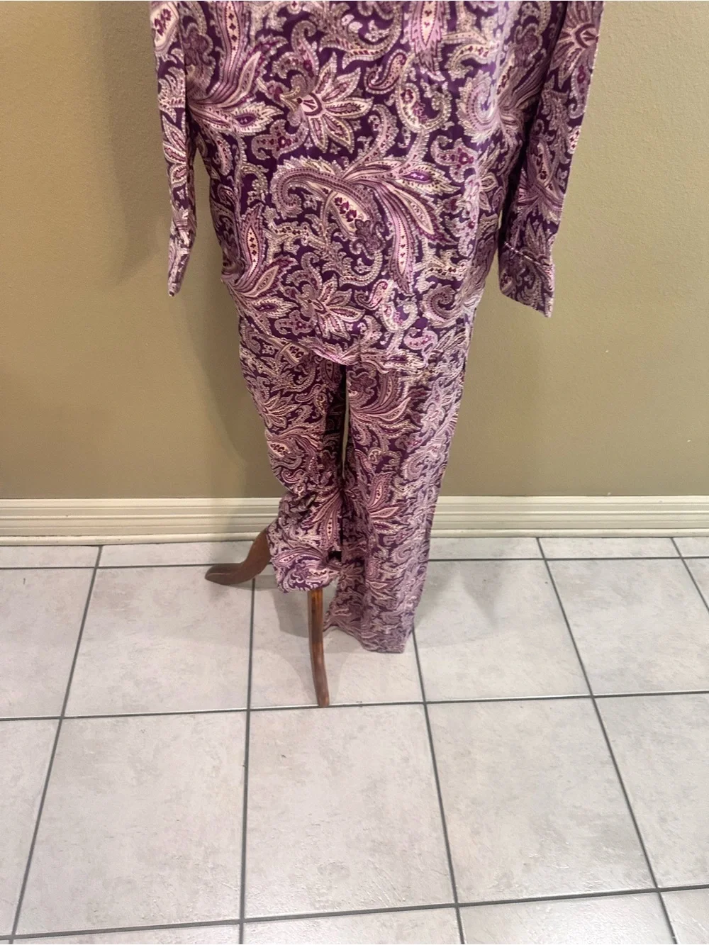 Lauren Ralph Lauren Purple Paisley Cotton Pajama Set Classic Button-Front XL